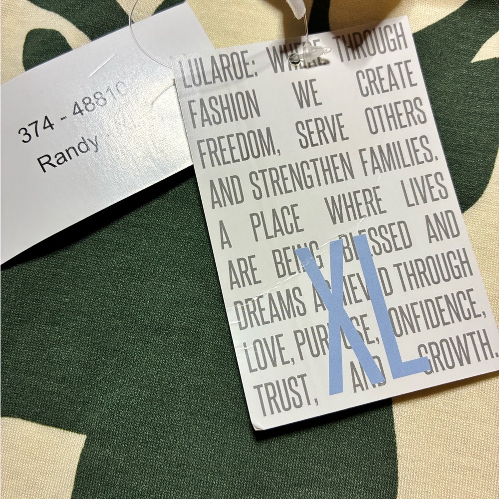LuLaRoe Cream Baseball Tee with Brown Sleeves and Green Deer Graphic - Picture 3 of 3